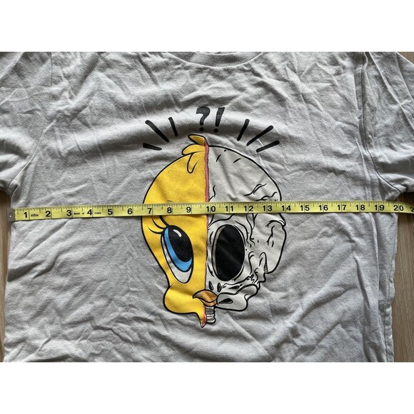 Tweety Bird X Black Keys Split Skull Mens T-Shirt Large Gray Cotton Looney Tunes - Picture 4 of 4